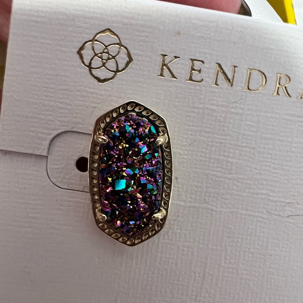 NWT Kendra Scott RARE & Retired Ellie Earrings Multi Colored Drusy Yellow Gold! - Picture 14 of 17